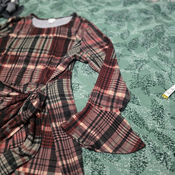 Cato Woman's Faux Wrap Long Bell Sleeved Dress - Picture 1 of 7